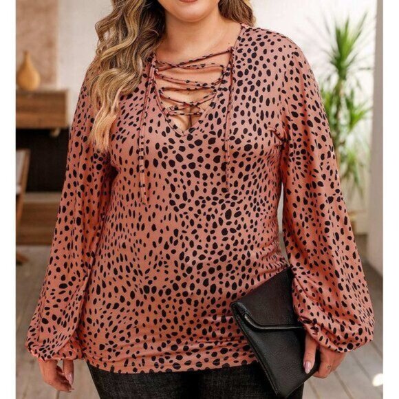 Leopard Print Lace Up Top 2X (3737) - Picture 5 of 6